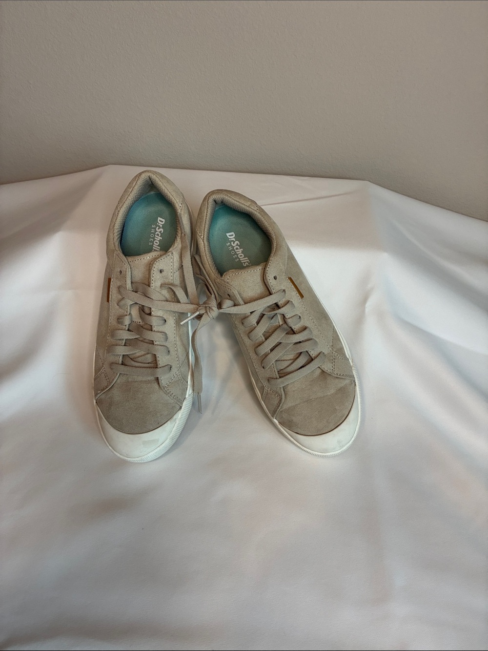 Dr. Scholl's women’s Suede Sneakers in Taupe with White Soles